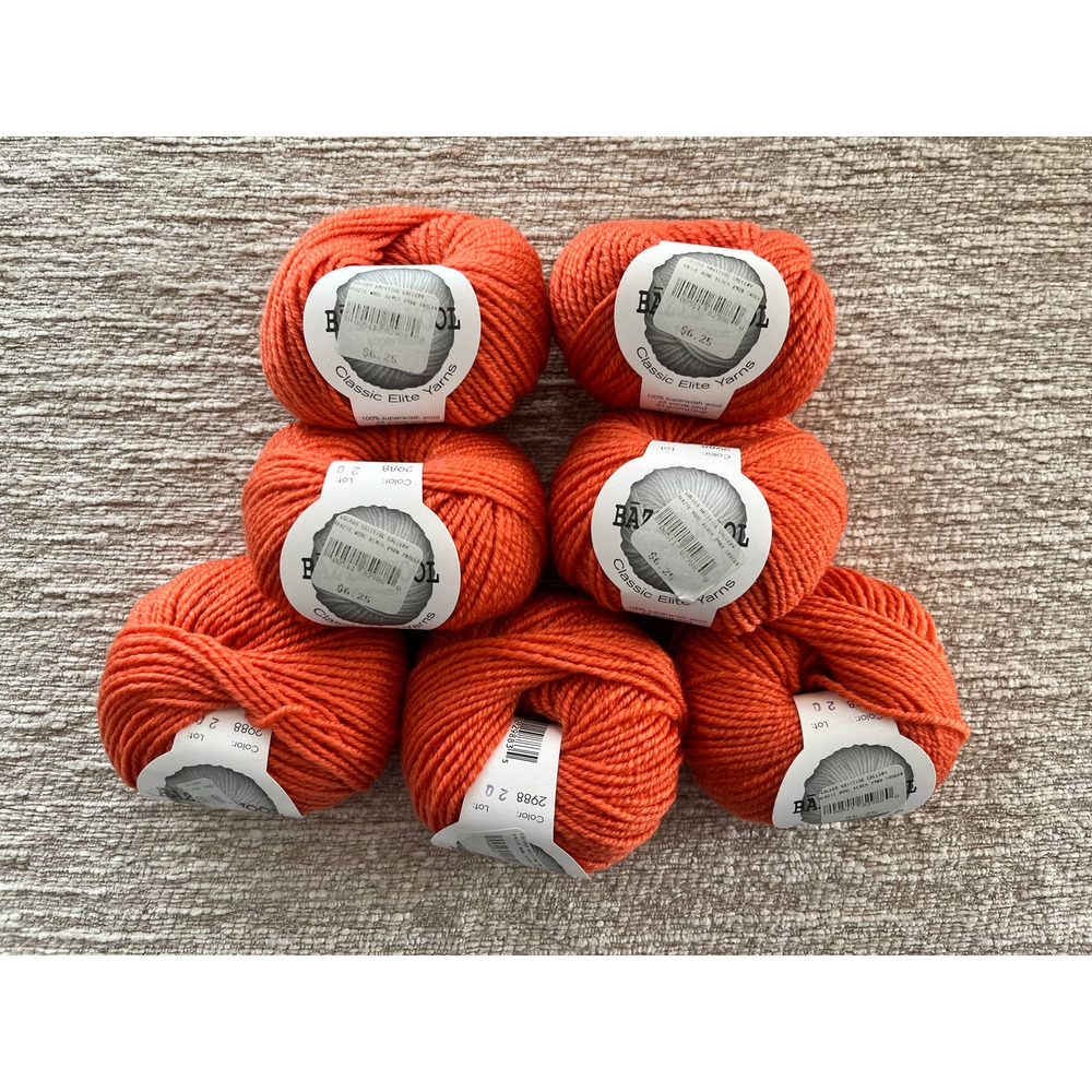 7 balls skeins Bazic orange superwash 65 yards 50 grams color 2988 100% wool